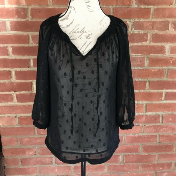 LOFT Tops - LOFT Sheer Tiefront Polka Dot Blouse